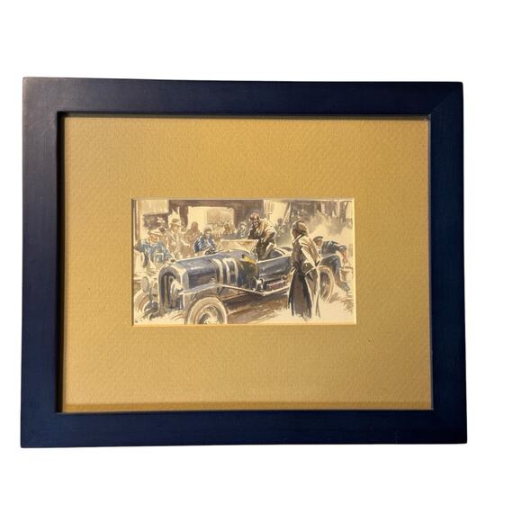 3 Framed Prewar Auto Racing Mag Prints in the style of Peter Helck Bently Alfa - Picture 3 of 9